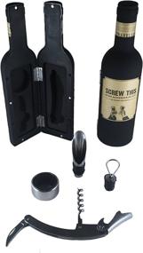 img 1 attached to 🍷 SCREW THIS Novelty Wine Accessories Kit- Fun Bottle-Shaped Holder with Essential Cork Screw, Bottle Opener, Pourer, Plug and Ring