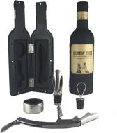 🍷 screw this novelty wine accessories kit- fun bottle-shaped holder with essential cork screw, bottle opener, pourer, plug and ring логотип