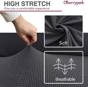 img 2 attached to 🛋 Чехол для дивана Cherrypark High Stretch: премиальный серый 1-дольный чехол толстый на 3-местный диван, идеально подходит для собак, с эластичной резинкой — большой размер, анти-проскальзывающий защититель для мебели.