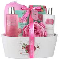 bath and body works: natural english rose relaxing spa kit - perfect gift set for men, women, and teens - shower gel, bubble bath, body lotion, bath salt, sponge included logo