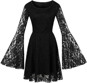img 4 attached to 🧙 Wellwits Women's Flare Sleeves Lace Vintage Dress: Gothic 40s 50s Retro Style Witchy Attire