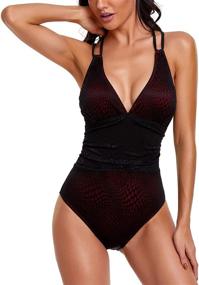 img 1 attached to 👙 MARZXIN Women's Mesh Plunge Tummy Control Monokini: Stylish Swimwear for Flattering Silhouette