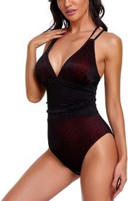 img 2 attached to 👙 MARZXIN Women's Mesh Plunge Tummy Control Monokini: Stylish Swimwear for Flattering Silhouette
