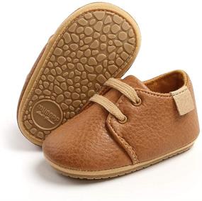 img 2 attached to 👟 HSDBebe Baby Oxford Shoes PU Leather Soft Rubber Sole Sneakers Anti Slip Toddler Ankle Boots Infant Walking Shoes Moccasins 1711 Brown Size 3 Boys' Shoes and Oxfords