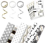 🎁 hallmark reversible wrapping paper bundle: black, gold stripes, plaid - perfect for graduations, weddings, christmas! includes 3 pack, 120 sq. ft., ribbon, and gift tag stickers logo