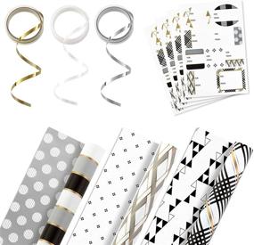 img 4 attached to 🎁 Hallmark Reversible Wrapping Paper Bundle: Black, Gold Stripes, Plaid - Perfect for Graduations, Weddings, Christmas! Includes 3 Pack, 120 sq. ft., Ribbon, and Gift Tag Stickers