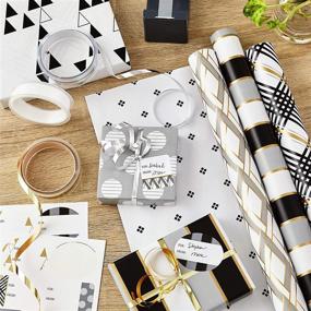 img 3 attached to 🎁 Hallmark Reversible Wrapping Paper Bundle: Black, Gold Stripes, Plaid - Perfect for Graduations, Weddings, Christmas! Includes 3 Pack, 120 sq. ft., Ribbon, and Gift Tag Stickers