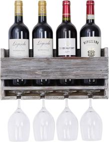 img 3 attached to Kakivan Wooden Wall Mounted Wine Rack for 4 Red Wine Glasses Storage - Farmhouse Kitchen Decor, Floating Wine Shelf Organizer for Living Room Display (Gray)