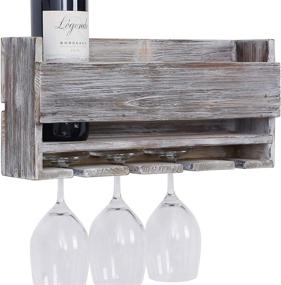 img 2 attached to Kakivan Wooden Wall Mounted Wine Rack for 4 Red Wine Glasses Storage - Farmhouse Kitchen Decor, Floating Wine Shelf Organizer for Living Room Display (Gray)