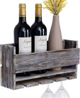 kakivan wooden wall mounted wine rack for 4 red wine glasses storage - farmhouse kitchen decor, floating wine shelf organizer for living room display (gray) логотип