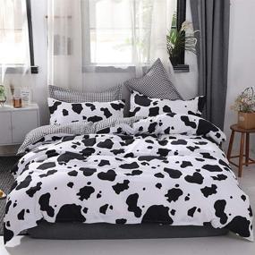 img 3 attached to 🐄 Full Size Cow Duvet Cover Set with 1 Duvet Cover, 2 Pillow Covers, and 1 Flat Sheet - Printed Animal Bedding Set for Kids (No Comforter Included)