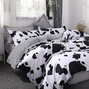 img 1 attached to 🐄 Full Size Cow Duvet Cover Set with 1 Duvet Cover, 2 Pillow Covers, and 1 Flat Sheet - Printed Animal Bedding Set for Kids (No Comforter Included)