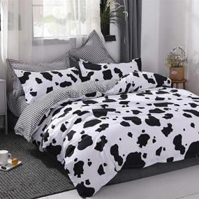 img 2 attached to 🐄 Full Size Cow Duvet Cover Set with 1 Duvet Cover, 2 Pillow Covers, and 1 Flat Sheet - Printed Animal Bedding Set for Kids (No Comforter Included)