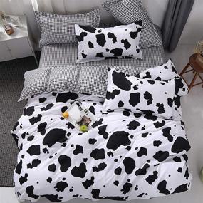 img 4 attached to 🐄 Full Size Cow Duvet Cover Set with 1 Duvet Cover, 2 Pillow Covers, and 1 Flat Sheet - Printed Animal Bedding Set for Kids (No Comforter Included)