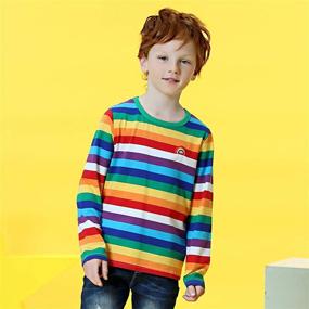 img 2 attached to 🌈 Vibrant Boys Cotton Long Sleeve Rainbow Striped Shirts - Perfect for Every Style