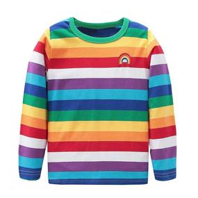 img 4 attached to 🌈 Vibrant Boys Cotton Long Sleeve Rainbow Striped Shirts - Perfect for Every Style