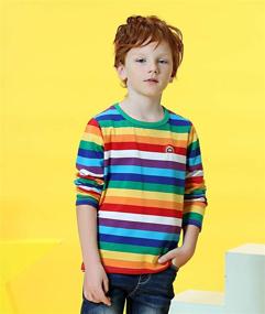 img 1 attached to 🌈 Vibrant Boys Cotton Long Sleeve Rainbow Striped Shirts - Perfect for Every Style