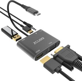 img 4 attached to 🔌 USB-концентратор ZCUOO с HDMI и VGA - мультипортный адаптер 5 в 1 для ноутбуков с USB 3.0, Nintendo, HDMI, VGA, USB PD100W, совместимый с аудио.