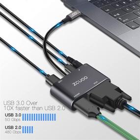 img 1 attached to 🔌 USB-концентратор ZCUOO с HDMI и VGA - мультипортный адаптер 5 в 1 для ноутбуков с USB 3.0, Nintendo, HDMI, VGA, USB PD100W, совместимый с аудио.