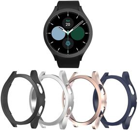 img 4 attached to 📱 [4 упаковки] Чехол для Samsung Galaxy Watch 4 44 мм, жесткий чехол из поликарбоната с набором аксессуаров для Samsung Galaxy Watch (черный/серебряный/розовое золото/темно-синий)