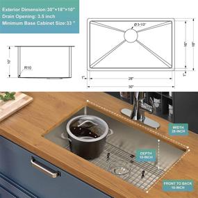 img 2 attached to SR SUNRISE 30 Inch Undermount Single Bowl Kitchen Sink: 16 Guage 304 Stainless Steel with Roll Up Dish Drying Drainer, Strainer & Bottom Grid - 30inױ8inױ0