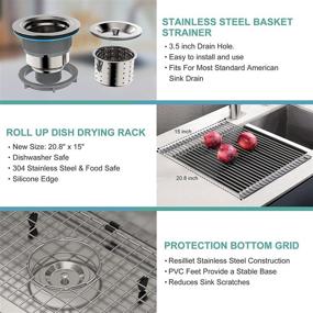 img 3 attached to SR SUNRISE 30 Inch Undermount Single Bowl Kitchen Sink: 16 Guage 304 Stainless Steel with Roll Up Dish Drying Drainer, Strainer & Bottom Grid - 30inױ8inױ0