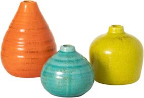 img 4 attached to Sullivans Ceramic Vase Set - 3 Small Rustic Home Décor Vases for Modern Farmhouses; Ideal Shelf, Table, Bookshelf, and Mantle Décor; Multicolored (CM2219)