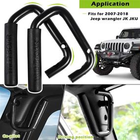 img 3 attached to 🚙 Steel Front Grab Handles for 2007-2018 Jeep Wrangler JK JKU Sports Sahara Freedom Rubicon X & Unlimited - 7/8" Steel Rubber Grips (Black)