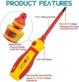 img 3 attached to Набор изолированных отвёрток R'deer Industrial Level - 13 предметов, 1000v Cr-V, магнитные шлицевые, крестовые, позиционные и торцовые отвертки для электрика.