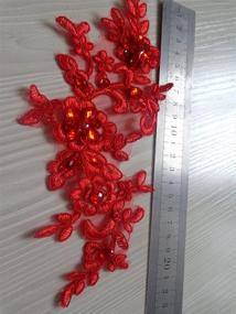 img 1 attached to 🧵 Zbroh Handmade Sew on Crystal Trim Patches Red Lace Applique: Exquisite Bead Sequins Rhinestones, 21x8cm - Perfect for Enhancing Your Top Dress or Skirt