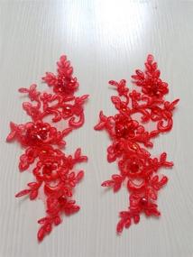 img 4 attached to 🧵 Zbroh Handmade Sew on Crystal Trim Patches Red Lace Applique: Exquisite Bead Sequins Rhinestones, 21x8cm - Perfect for Enhancing Your Top Dress or Skirt