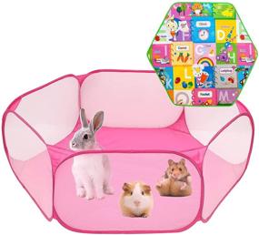 img 4 attached to 🐾 Hamiledyi Small Animals Playpen with Mat - Transparent & Foldable Pet Cage Tent for Guinea Pigs, Rabbits, Hamsters, Chinchillas, Rats, Hedgehog - Pop Open Bunny Play Pen for Outdoor and Indoor Exercise Fence