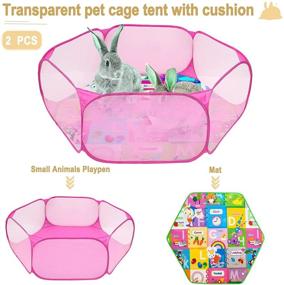 img 3 attached to 🐾 Hamiledyi Small Animals Playpen with Mat - Transparent & Foldable Pet Cage Tent for Guinea Pigs, Rabbits, Hamsters, Chinchillas, Rats, Hedgehog - Pop Open Bunny Play Pen for Outdoor and Indoor Exercise Fence