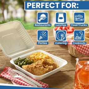 img 2 attached to 🌿 Vallo Eco-Friendly Bagasse Clamshell To Go Boxes, 100% Compostable, 8x8" 1-Compartment, 50-Pack, Disposable Take Out Containers, Made of Biodegradable Sugar Cane, Heavy-Duty ToGo Containers For Food