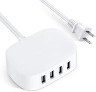 bull usb charger station: 4-port usb charging hub for multiple devices - auto-detecting usb ports, ul listed, 6ft extension cord, white logo