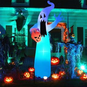 img 4 attached to 👻 Dreamcountry 12 FT Halloween Decorations Inflatable Ghost Skull Holder, Blow Up Outdoor Decoration with Color Changing LEDs, Scary Halloween Inflatable Yard Decoration for Lawn, Garden, Party