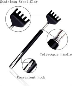 img 2 attached to 🔍 Набор телескопических металлических скретчеров в черном и фиолетовом цвете - Портативный удлиненный массажер для руки с когтем и карманным зажимом, набор из 2 штук.