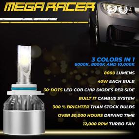 img 2 attached to Мега гоночные лампы для фар COB LED - 3 цвета изменяющихся огней (6000K бриллиантово-белый, 8000K ледяной синий, 10000K темно-синий) - дальний свет, ближний свет, противотуманные фары - 50 Вт 8000 люмен - IP68 - комплект из 2