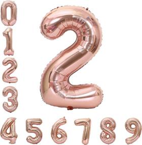 img 2 attached to 🎈 2 Large 40-Inch Rose Gold Number Balloon | Helium Foil Mylar Balloons for Party, Festival, Birthday, and Anniversary Decorations | Premium Party Supplies