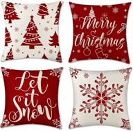 🎄 atkttop christmas pillow covers - set of 4, 18×18 inch, farmhouse red and white, holiday rustic linen pillow case for sofa couch, christmas decorations throw pillow covers (b) logo