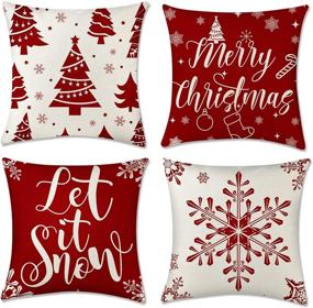 img 4 attached to 🎄 ATKTTOP Christmas Pillow Covers - Set of 4, 18×18 Inch, Farmhouse Red and White, Holiday Rustic Linen Pillow Case for Sofa Couch, Christmas Decorations Throw Pillow Covers (B)