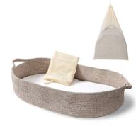 baby changing basket set: moses basket changing table topper and thick foam pad with removable cotton mattress cover - coffee color, boho nursery decor with convenient storage bag logo