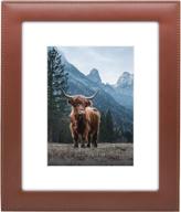 🖼️ americanflat 8x10 brown picture frame: polished glass, vegan leather, multiple display formats for wall and tabletop логотип