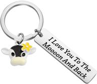 🐮 bauna cute cow keychain: perfect jewelry for cow lovers, show your affection 'to the moooon and back'; ideal farm animal lover gifts for farmers & best friends logo