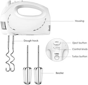 img 1 attached to 🔌 Efficient White Hand Mixer Electric by Cusinaid: 5-Speed Turbo Function, Beaters, Dough Hooks, and Storage Case Included