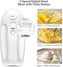 img 3 attached to 🔌 Efficient White Hand Mixer Electric by Cusinaid: 5-Speed Turbo Function, Beaters, Dough Hooks, and Storage Case Included