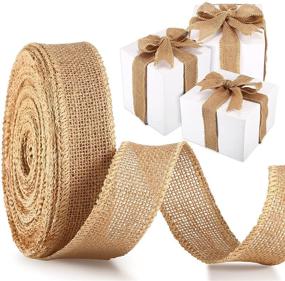 img 1 attached to 20 Yards Natural Burlap Wired Ribbon Fabric Craft Ribbon DIY Wrapping Burlap Ribbon for Wedding Home Christmas Party Decorations - Brown, 1.5 Inch