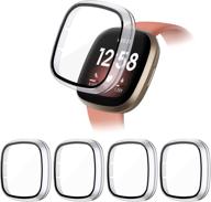📱 nanw 4-пакет жестких защитных пленок из поликарбоната для fitbit versa 3/sense - встроенный 9h закаленный стеклянный корпус, полная защита бампера, чувствительный чехол только для смарт-часов versa 3/sense: улучшенный поиск по ключевым словам логотип