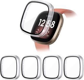 img 4 attached to 📱 NANW 4-пакет жестких защитных пленок из поликарбоната для Fitbit Versa 3/Sense - Встроенный 9H закаленный стеклянный корпус, полная защита бампера, чувствительный чехол только для смарт-часов Versa 3/Sense: улучшенный поиск по ключевым словам