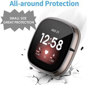 img 1 attached to 📱 NANW 4-пакет жестких защитных пленок из поликарбоната для Fitbit Versa 3/Sense - Встроенный 9H закаленный стеклянный корпус, полная защита бампера, чувствительный чехол только для смарт-часов Versa 3/Sense: улучшенный поиск по ключевым словам